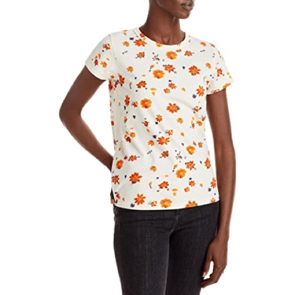 Rag & Bone Orange Floral Print Short Sleeve Tee